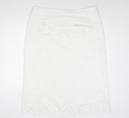 Marks and Spencer Womens White Linen Straight & Pencil Skirt Size 20 Zip - Vented