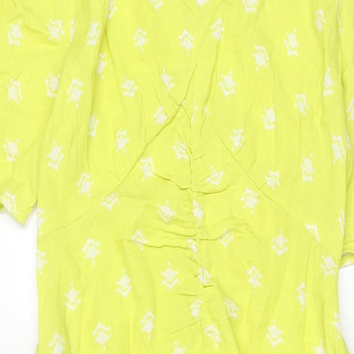 Per Una Womens Yellow Geometric Viscose Shift Size 14 V-Neck Pullover