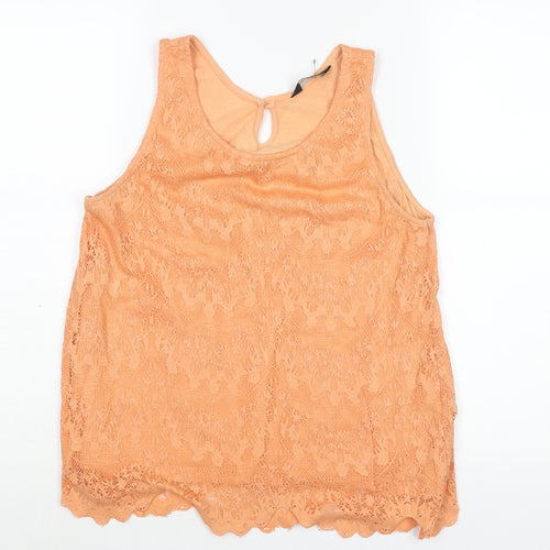 Dorothy Perkins Womens Orange Cotton Camisole Blouse Size 12 Round Neck