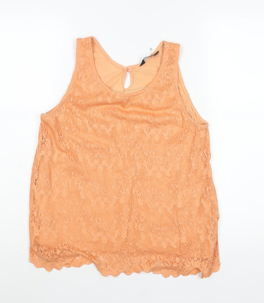 Dorothy Perkins Womens Orange Cotton Camisole Blouse Size 12 Round Neck