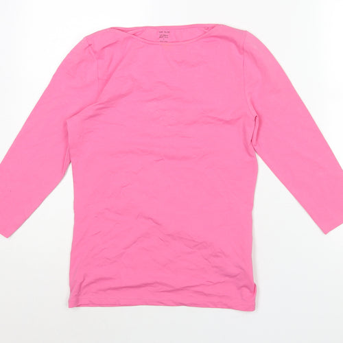 Marks and Spencer Womens Pink Cotton Basic T-Shirt Size 6 Boat Neck