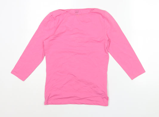 Marks and Spencer Womens Pink Cotton Basic T-Shirt Size 6 Boat Neck