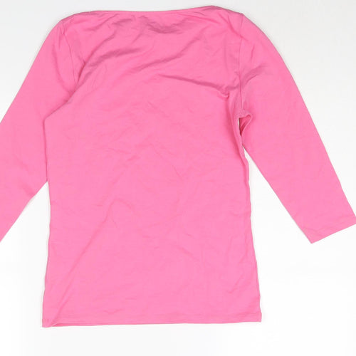 Marks and Spencer Womens Pink Cotton Basic T-Shirt Size 6 Boat Neck