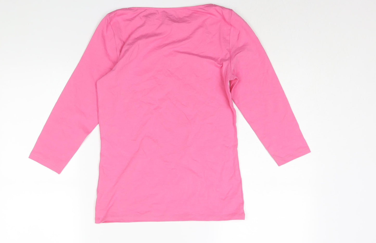 Marks and Spencer Womens Pink Cotton Basic T-Shirt Size 6 Boat Neck