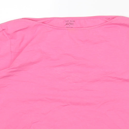 Marks and Spencer Womens Pink Cotton Basic T-Shirt Size 6 Boat Neck