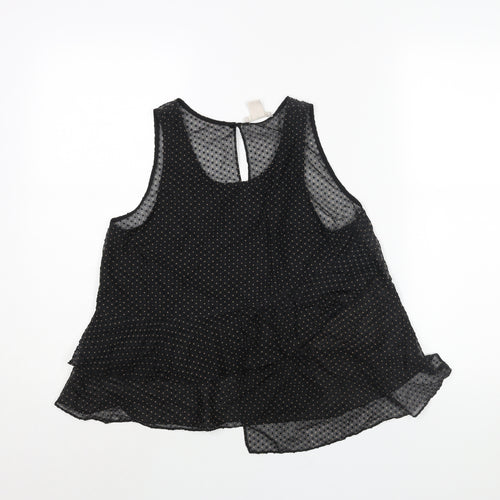 H&M Womens Black Polka Dot Polyamide Camisole Blouse Size 6 Scoop Neck - Semi Sheer Frill