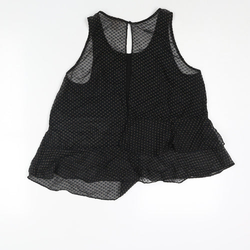 H&M Womens Black Polka Dot Polyamide Camisole Blouse Size 6 Scoop Neck - Semi Sheer Frill