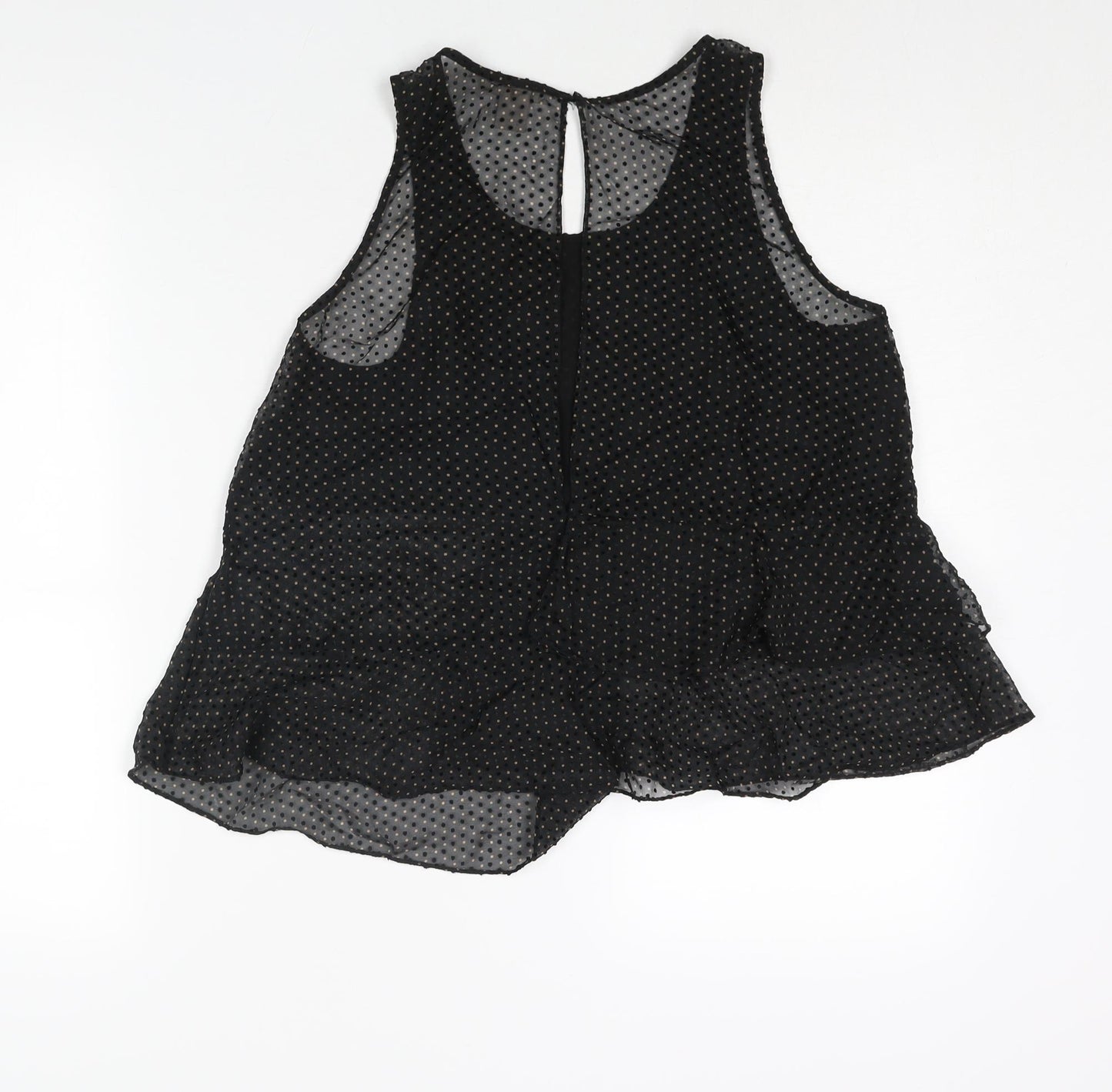 H&M Womens Black Polka Dot Polyamide Camisole Blouse Size 6 Scoop Neck - Semi Sheer Frill