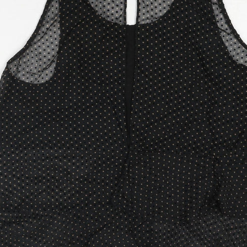 H&M Womens Black Polka Dot Polyamide Camisole Blouse Size 6 Scoop Neck - Semi Sheer Frill