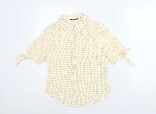 Whistles Womens Yellow Polka Dot Viscose Basic Blouse Size 8 Collared - Tie Sleeve Detail