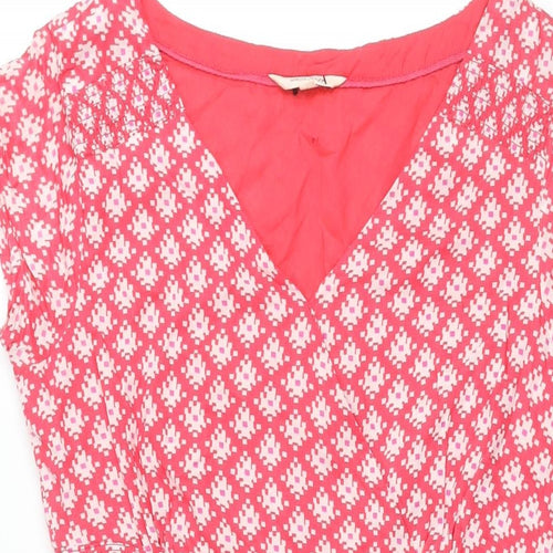 White Stuff Womens Pink Geometric Viscose Shift Size 8 V-Neck Pullover