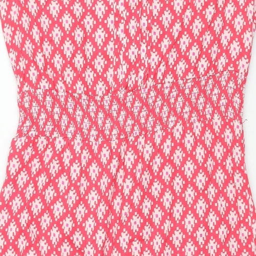 White Stuff Womens Pink Geometric Viscose Shift Size 8 V-Neck Pullover