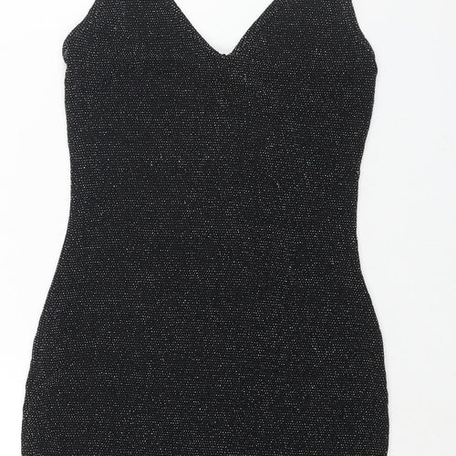 PRETTYLITTLETHING Womens Black Nylon Mini Size 10 V-Neck Pullover - Glitter