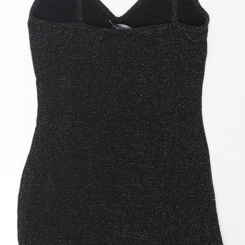 PRETTYLITTLETHING Womens Black Nylon Mini Size 10 V-Neck Pullover - Glitter