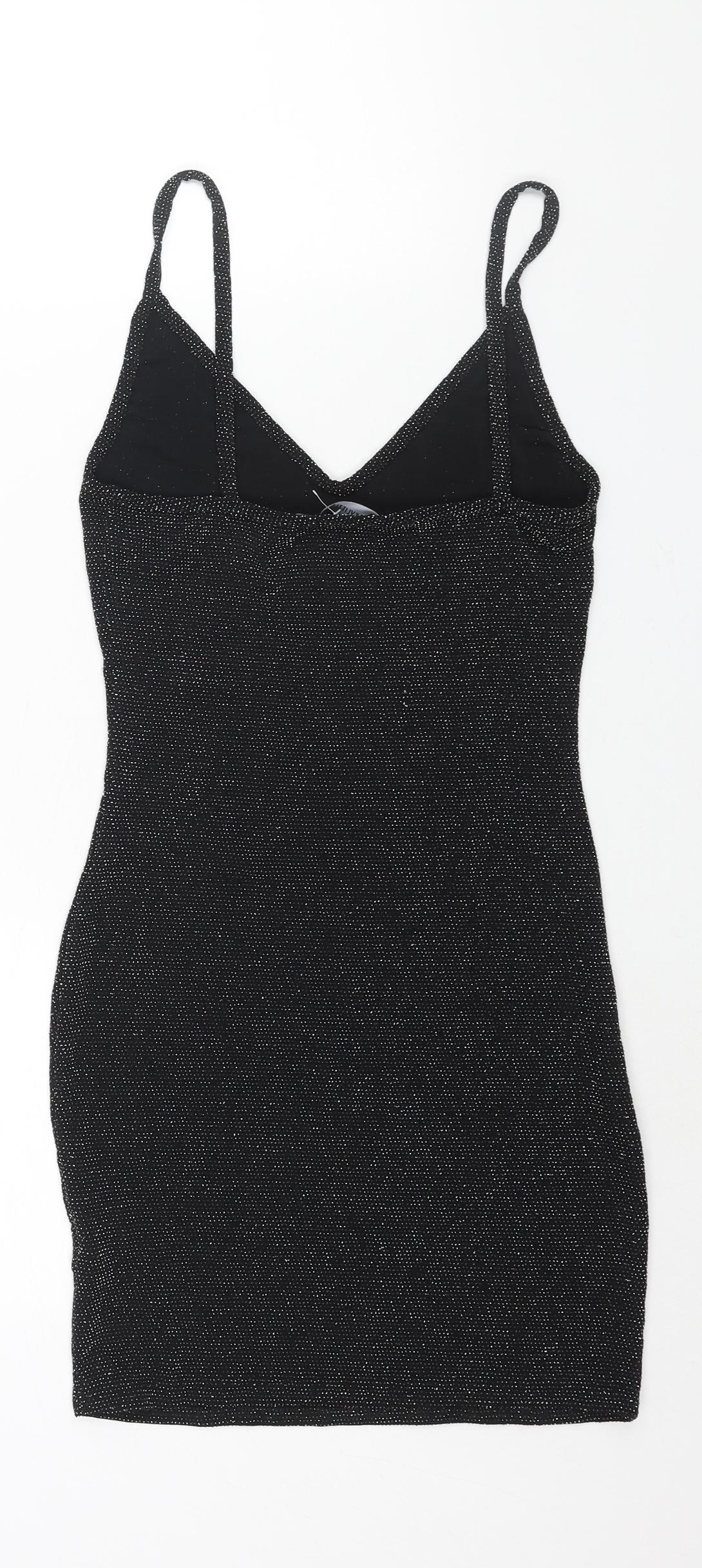 PRETTYLITTLETHING Womens Black Nylon Mini Size 10 V-Neck Pullover - Glitter