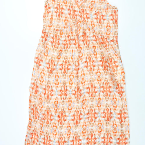 Per Una Womens Orange Geometric Modal Maxi Size 12 V-Neck Zip - Lace Trim