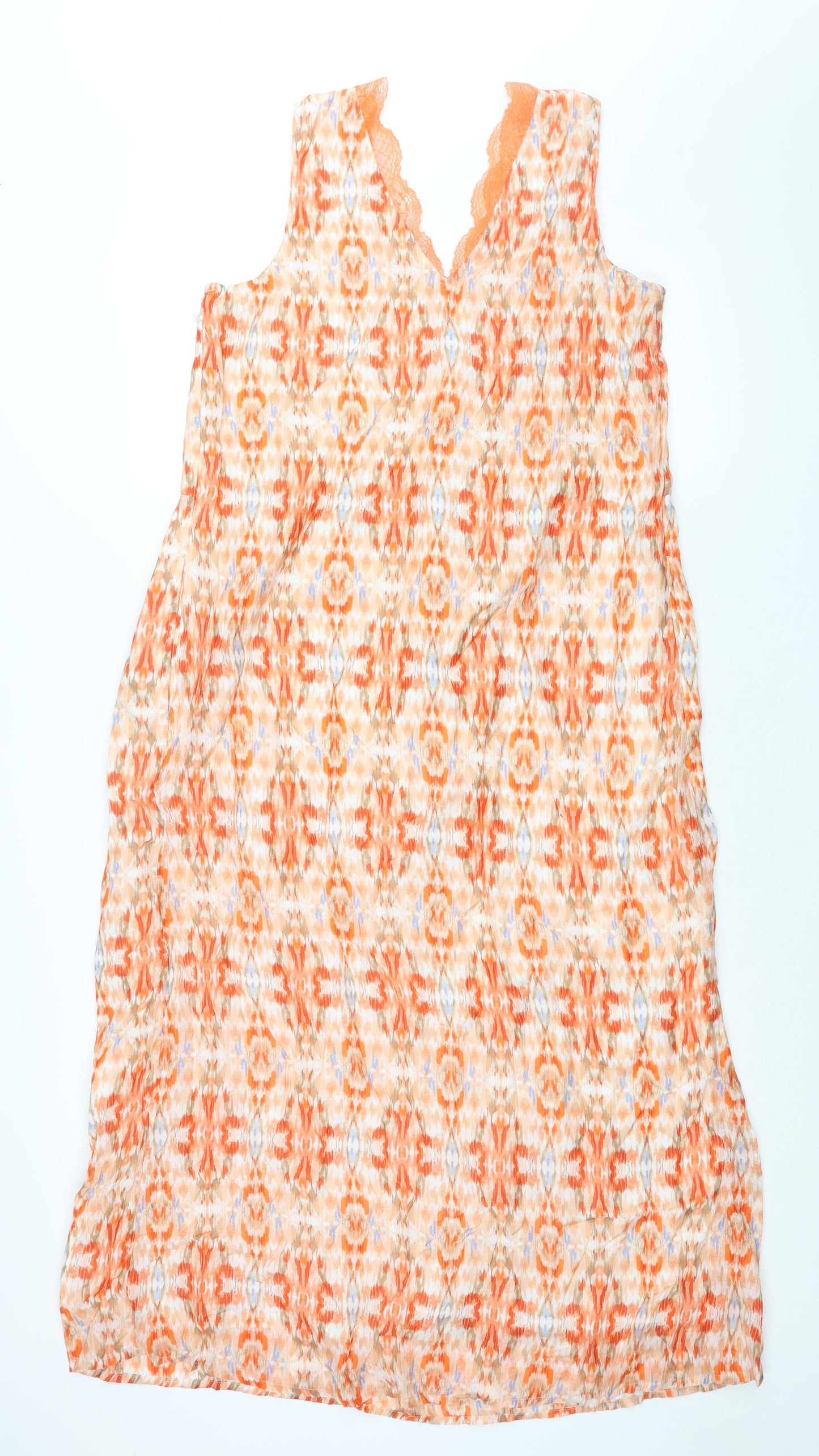 Per Una Womens Orange Geometric Modal Maxi Size 12 V-Neck Zip - Lace Trim