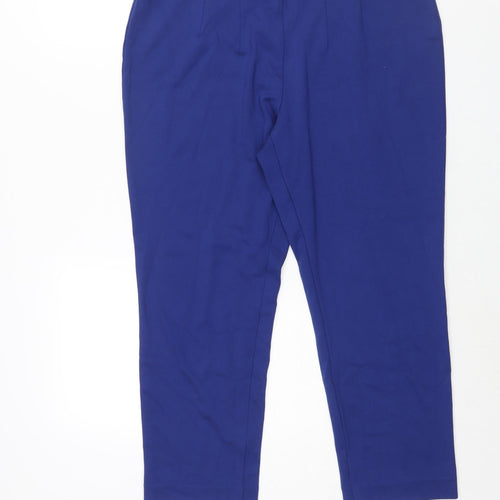 Marks and Spencer Womens Blue Viscose Cropped Trousers Size 16 L24 in Regular - Elasticated Waist