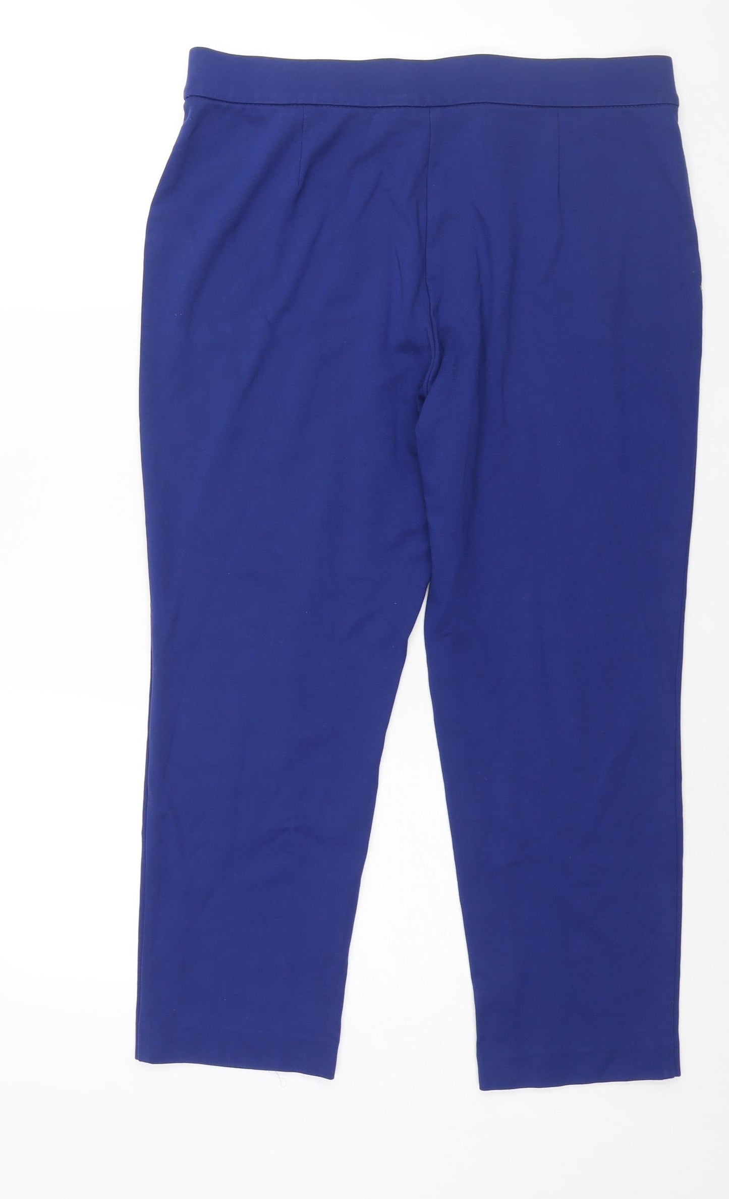 Marks and Spencer Womens Blue Viscose Cropped Trousers Size 16 L24 in Regular - Elasticated Waist