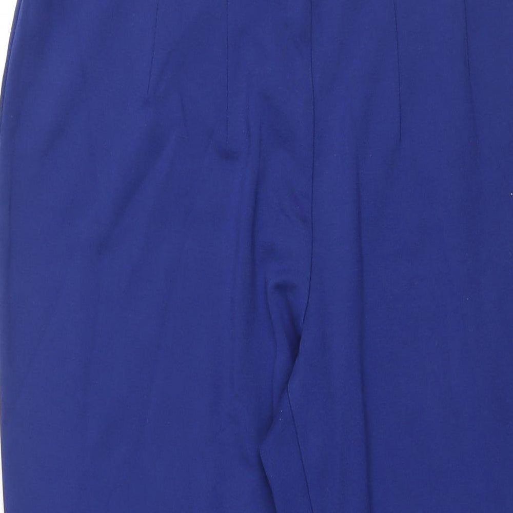 Marks and Spencer Womens Blue Viscose Cropped Trousers Size 16 L24 in Regular - Elasticated Waist