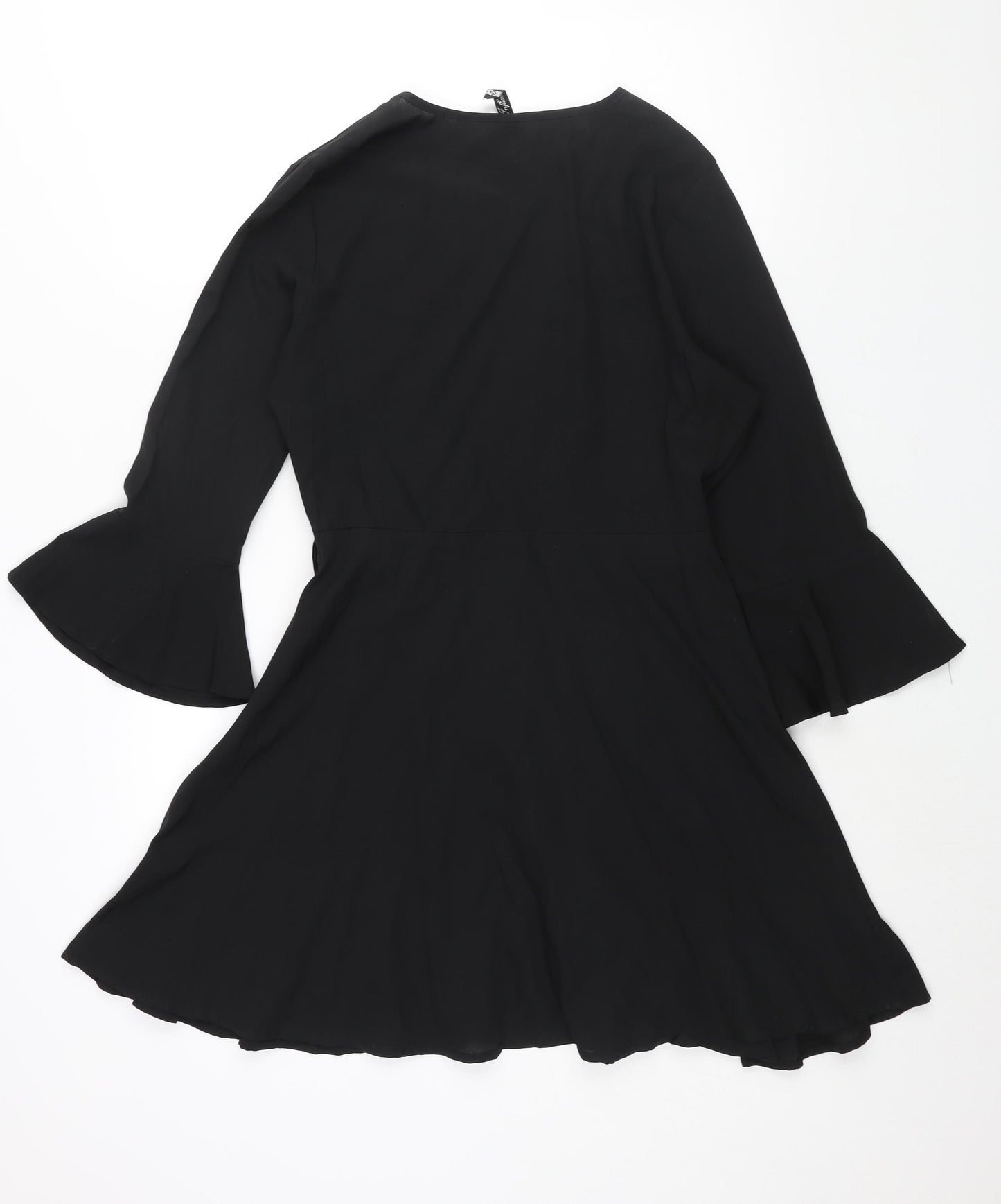 Influence Womens Black Polyester A-Line Size 12 V-Neck Zip - Wrap Style Frill Bow