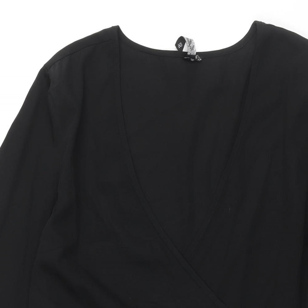 Influence Womens Black Polyester A-Line Size 12 V-Neck Zip - Wrap Style Frill Bow