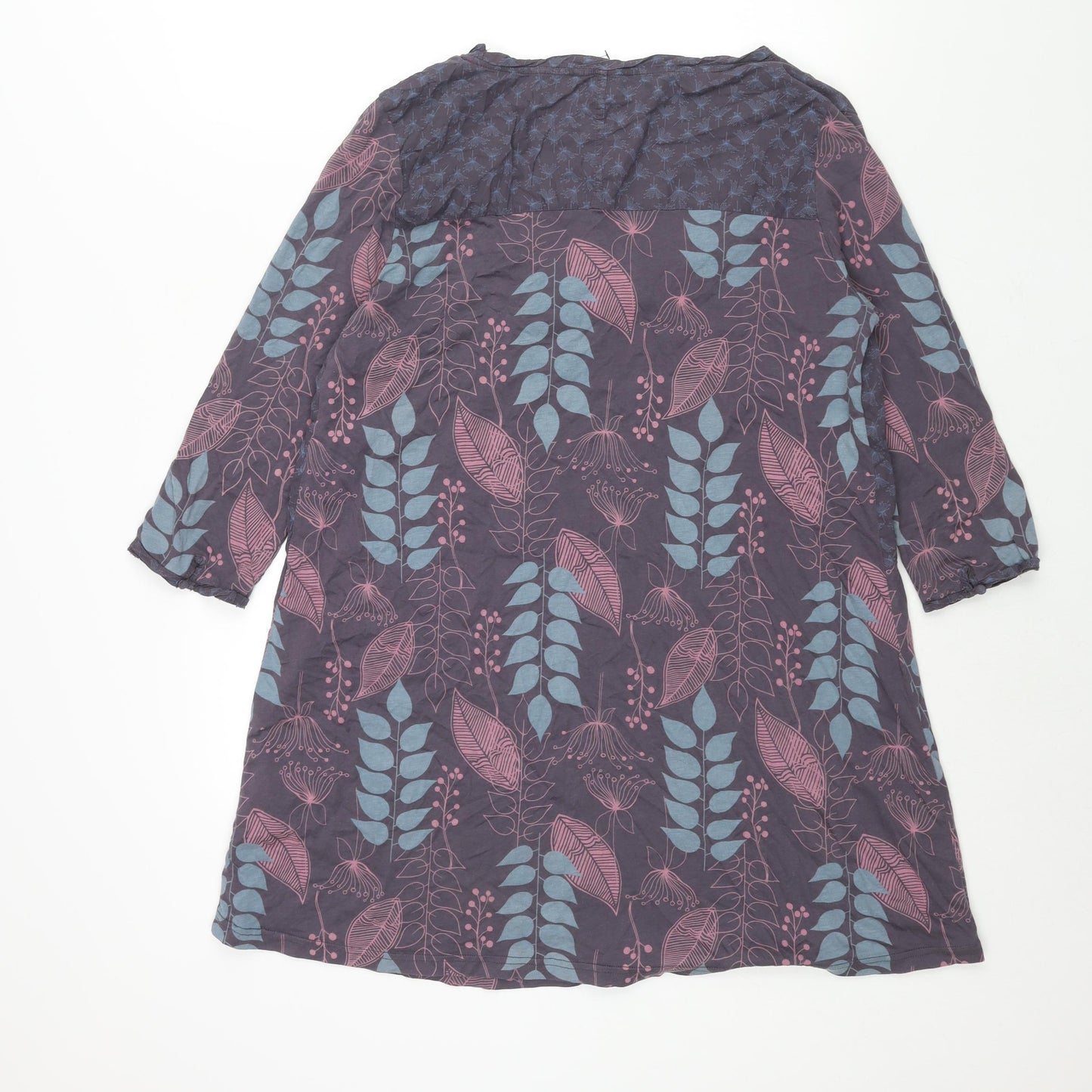 White Stuff Womens Purple Geometric Cotton Mini Size 16 Scoop Neck Pullover - Leaf Print