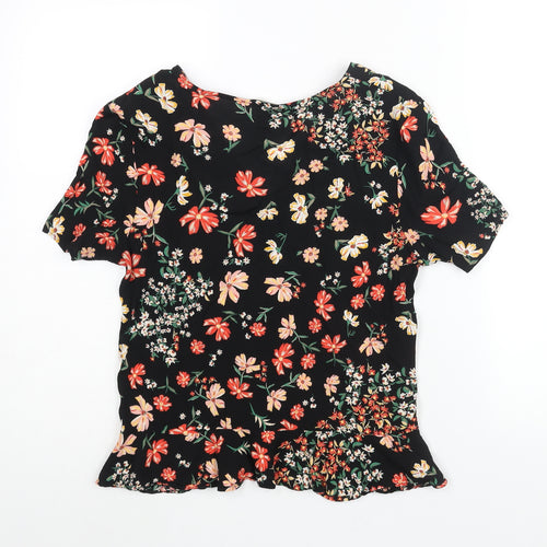 H&M Womens Multicoloured Floral Viscose Basic Blouse Size 10 V-Neck - Drawstring Detail