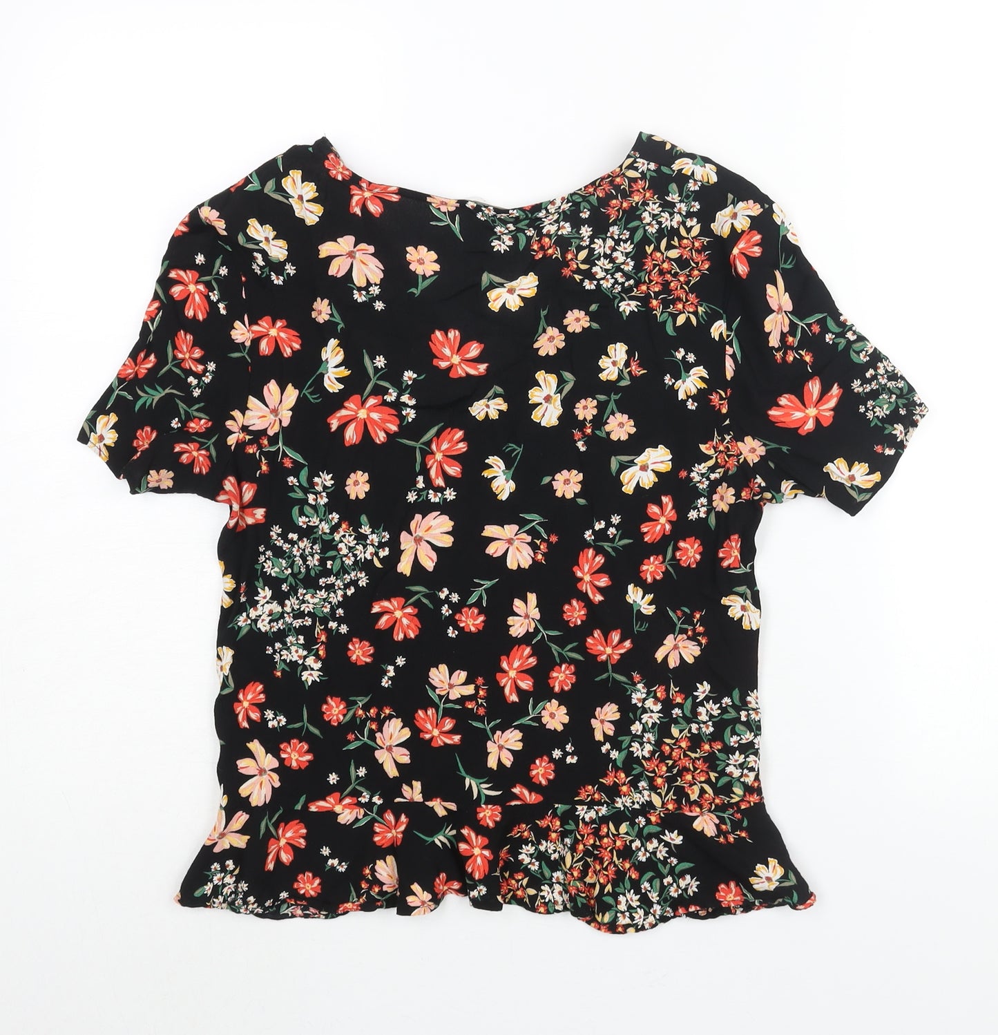 H&M Womens Multicoloured Floral Viscose Basic Blouse Size 10 V-Neck - Drawstring Detail