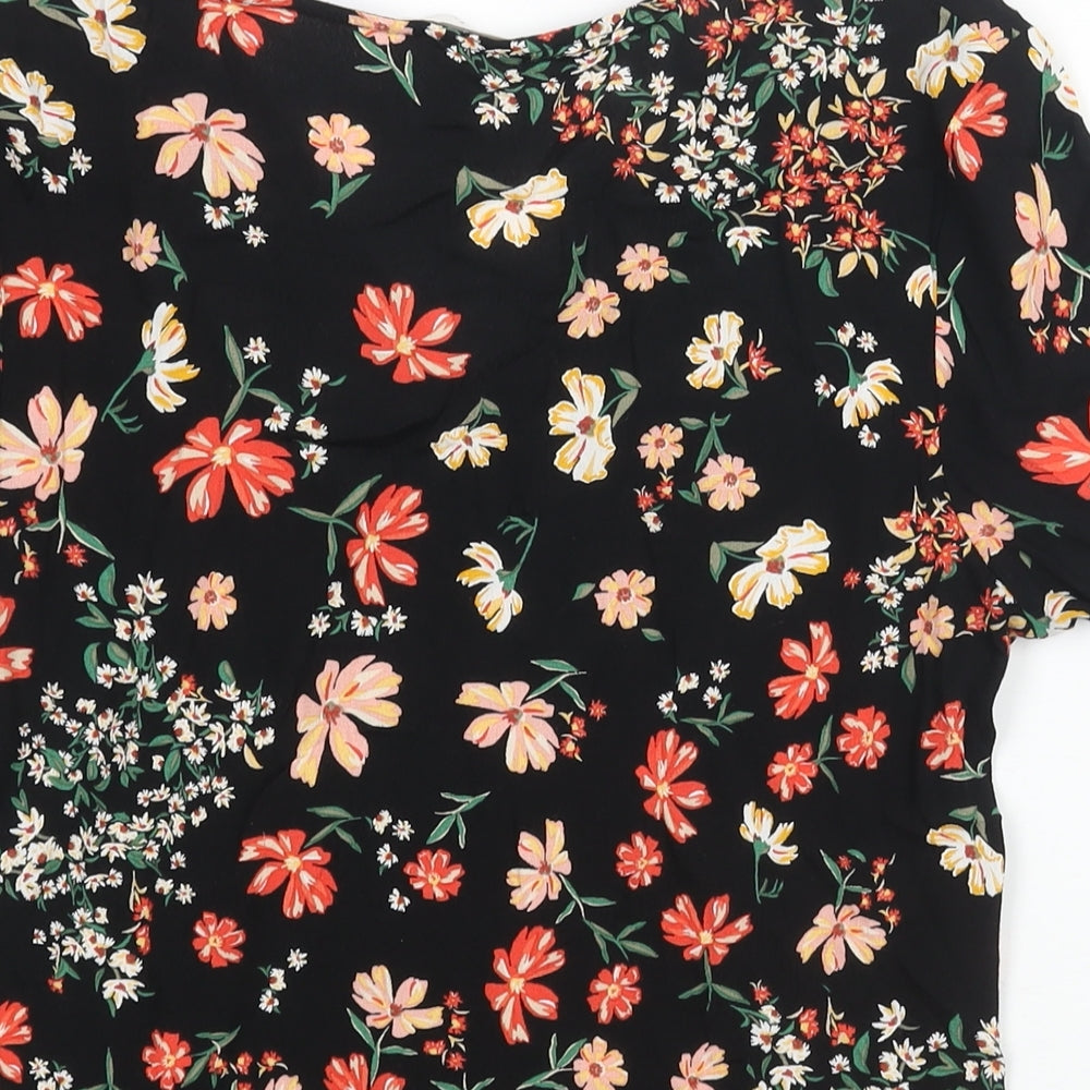 H&M Womens Multicoloured Floral Viscose Basic Blouse Size 10 V-Neck - Drawstring Detail