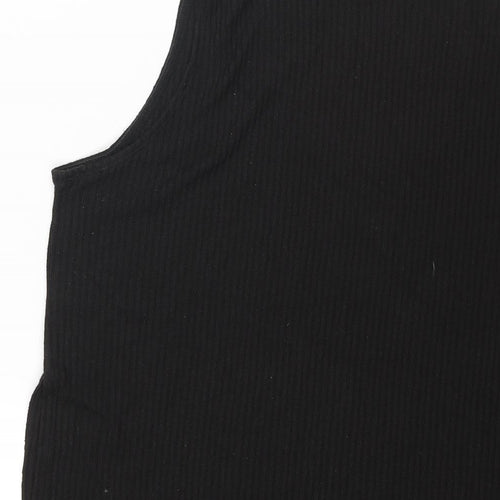 Divided by H&M Womens Black Viscose Basic Blouse Size M Mock Neck - Side Slits Ribbed