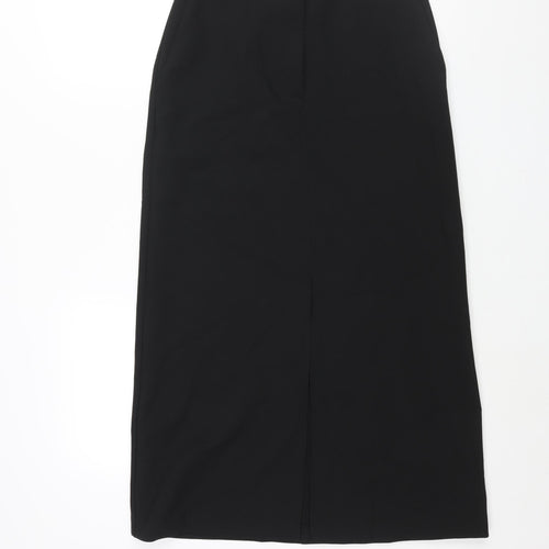 Marks and Womens Black Polyester A-Line Skirt Size 8 Zip - Front Slit