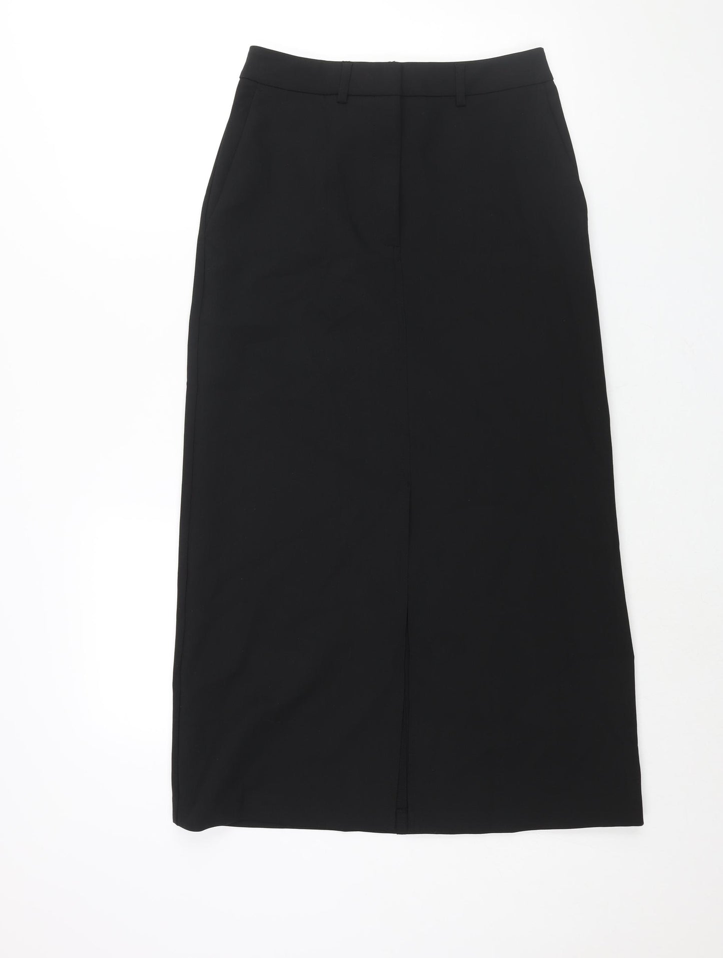 Marks and Womens Black Polyester A-Line Skirt Size 8 Zip - Front Slit