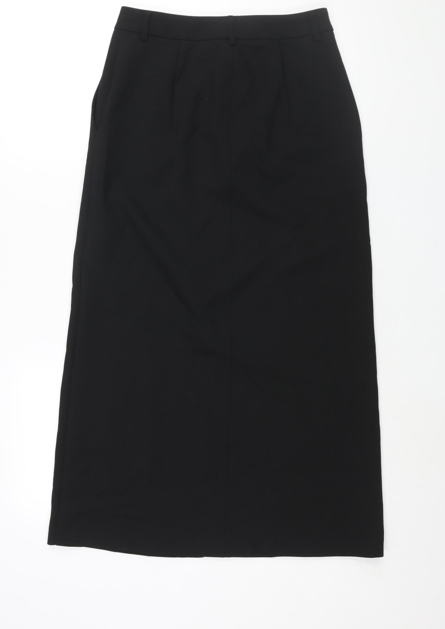 Marks and Womens Black Polyester A-Line Skirt Size 8 Zip - Front Slit