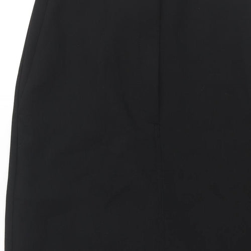 Marks and Womens Black Polyester A-Line Skirt Size 8 Zip - Front Slit