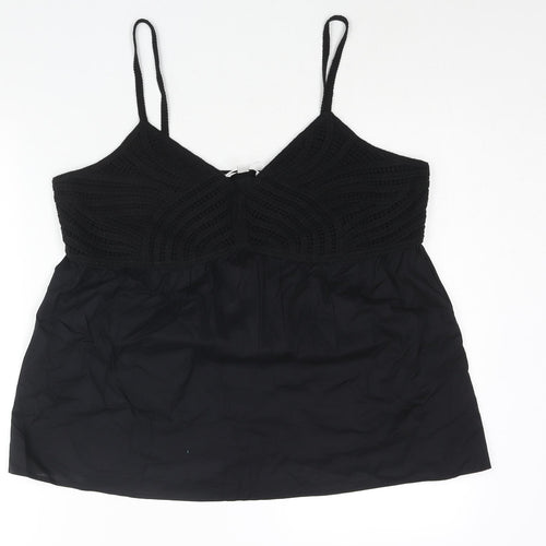 Marks and Spencer Womens Black Cotton Camisole Blouse Size 16 V-Neck - Knit Detail