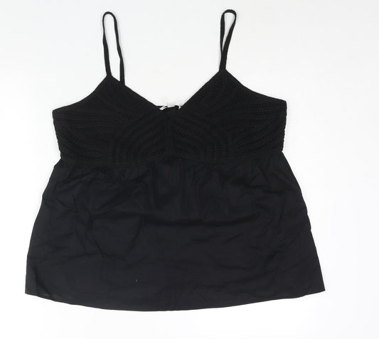 Marks and Spencer Womens Black Cotton Camisole Blouse Size 16 V-Neck - Knit Detail