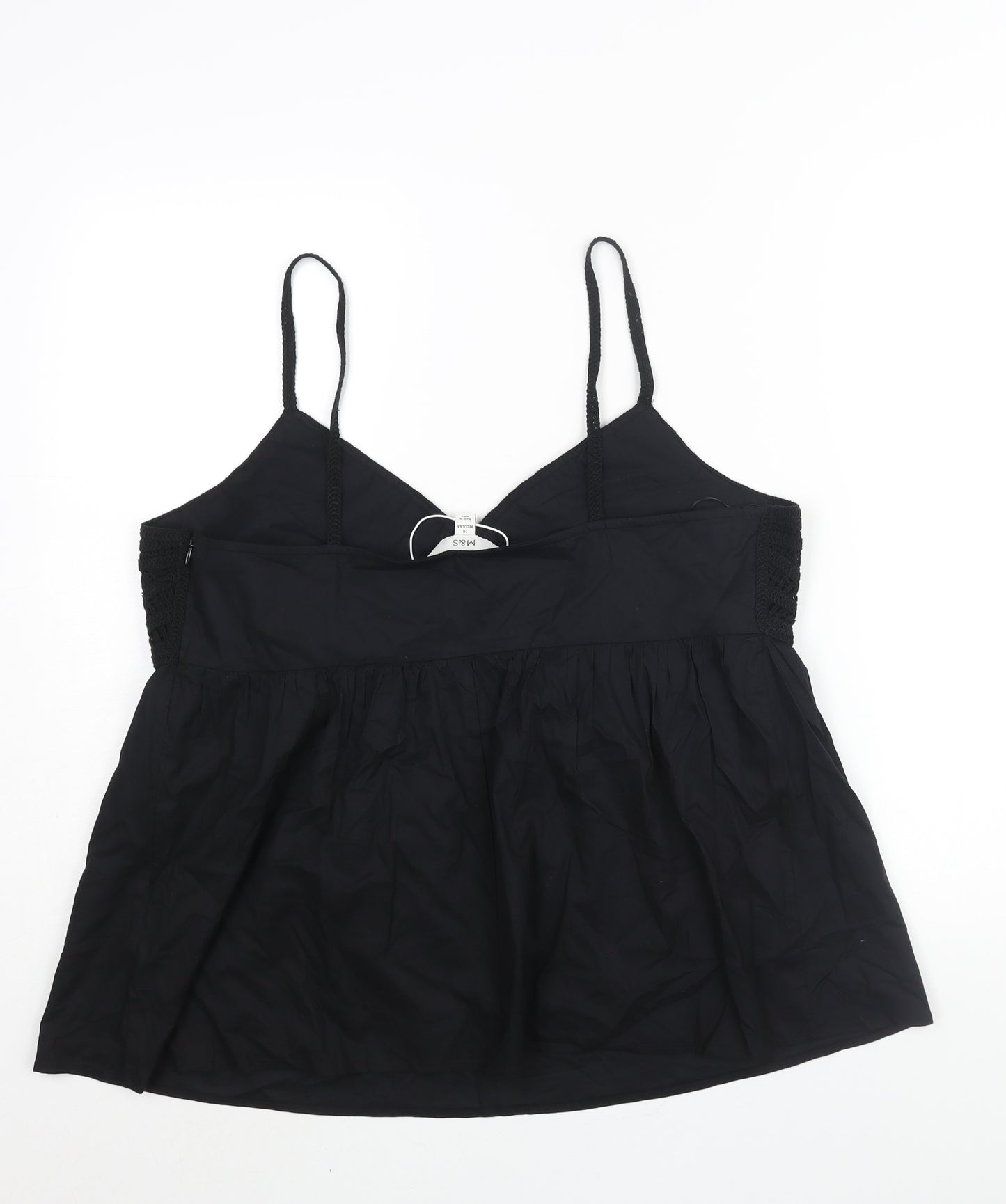 Marks and Spencer Womens Black Cotton Camisole Blouse Size 16 V-Neck - Knit Detail