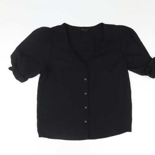 New Look Womens Black Polyester Basic Blouse Size 6 V-Neck