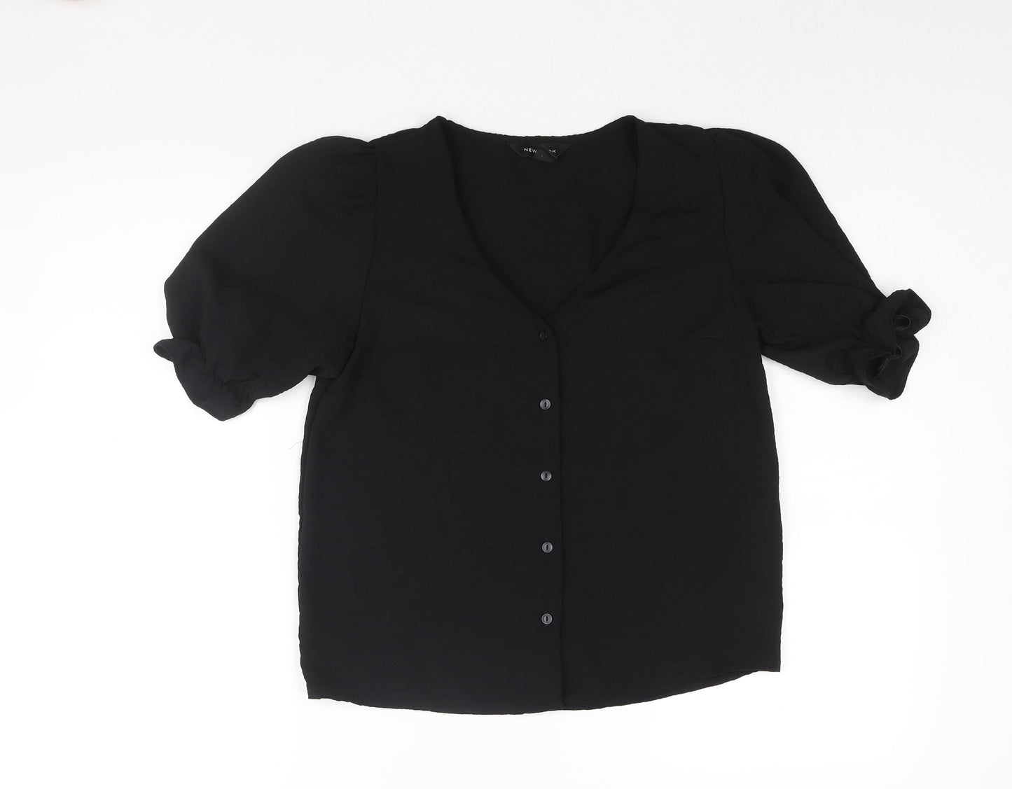 New Look Womens Black Polyester Basic Blouse Size 6 V-Neck