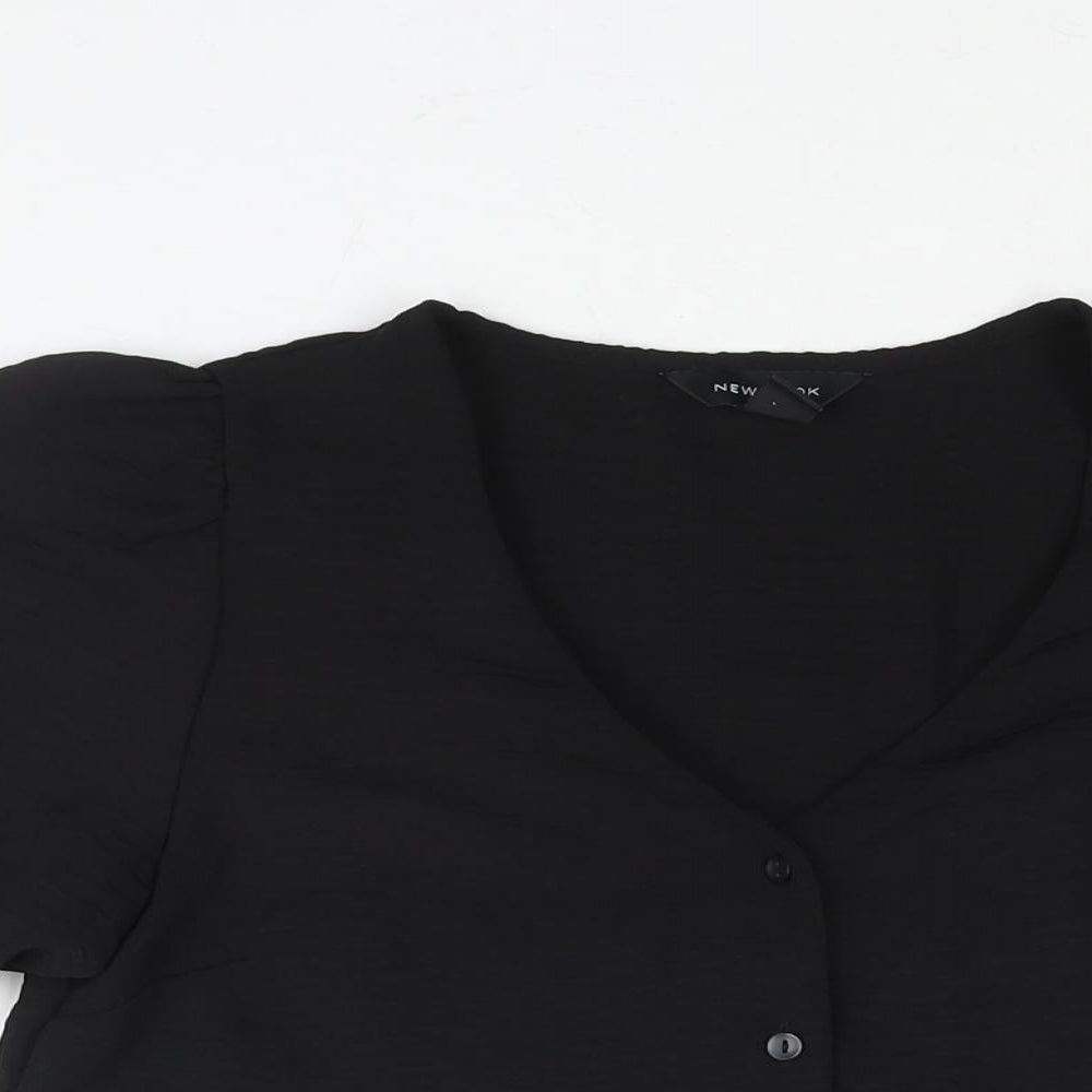 New Look Womens Black Polyester Basic Blouse Size 6 V-Neck