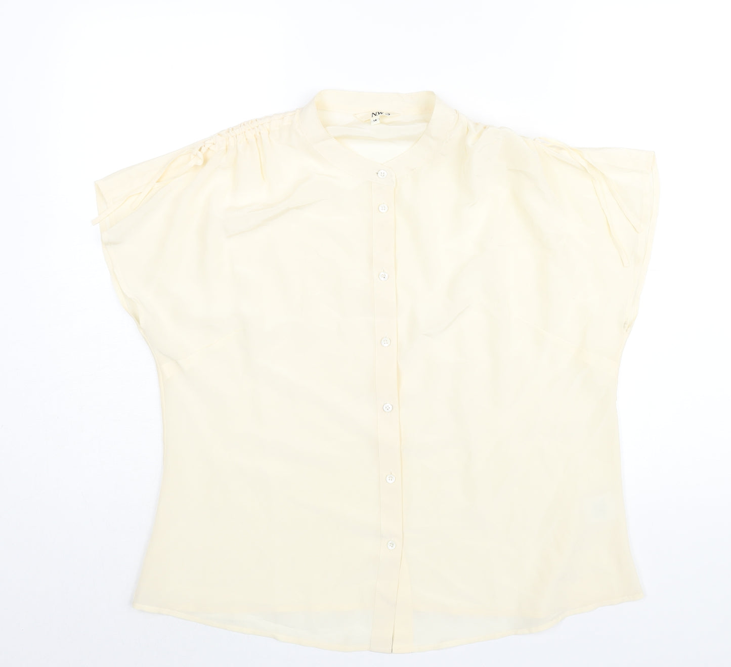 N.W.3 Womens Ivory Silk Basic Blouse Size 14 Round Neck - Drawstring Shoulder