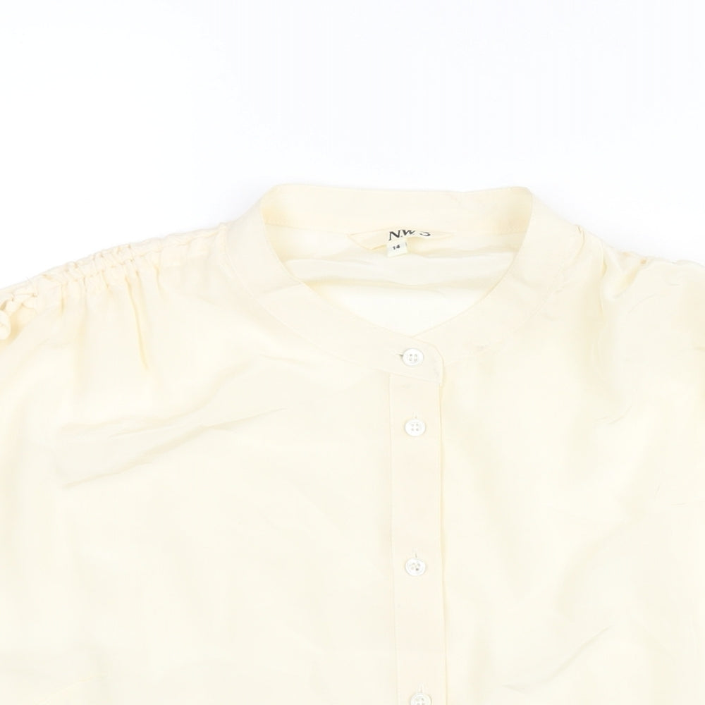 N.W.3 Womens Ivory Silk Basic Blouse Size 14 Round Neck - Drawstring Shoulder