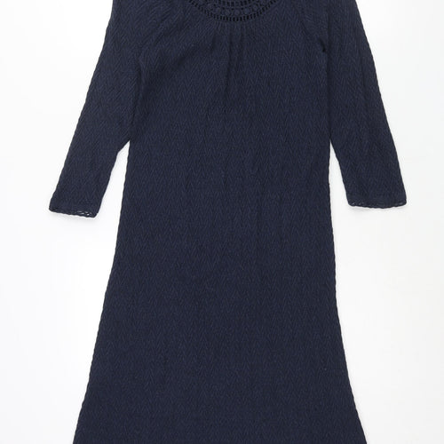 Phase Eight Womens Blue Cotton Jumper Dress Size 10 Round Neck Pullover