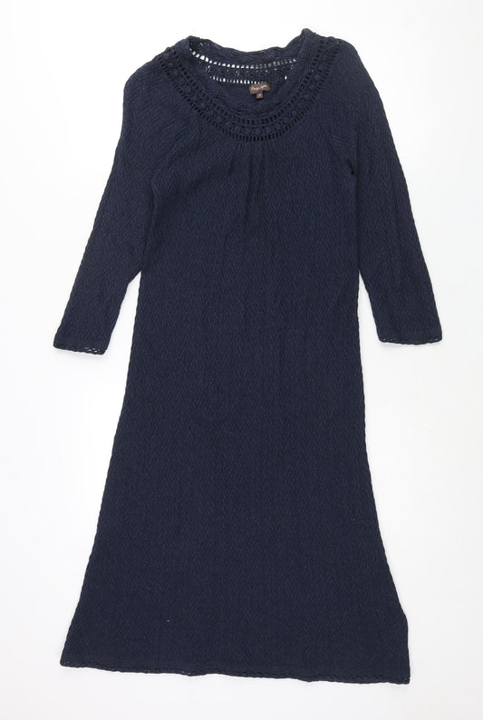 Phase Eight Womens Blue Cotton Jumper Dress Size 10 Round Neck Pullover