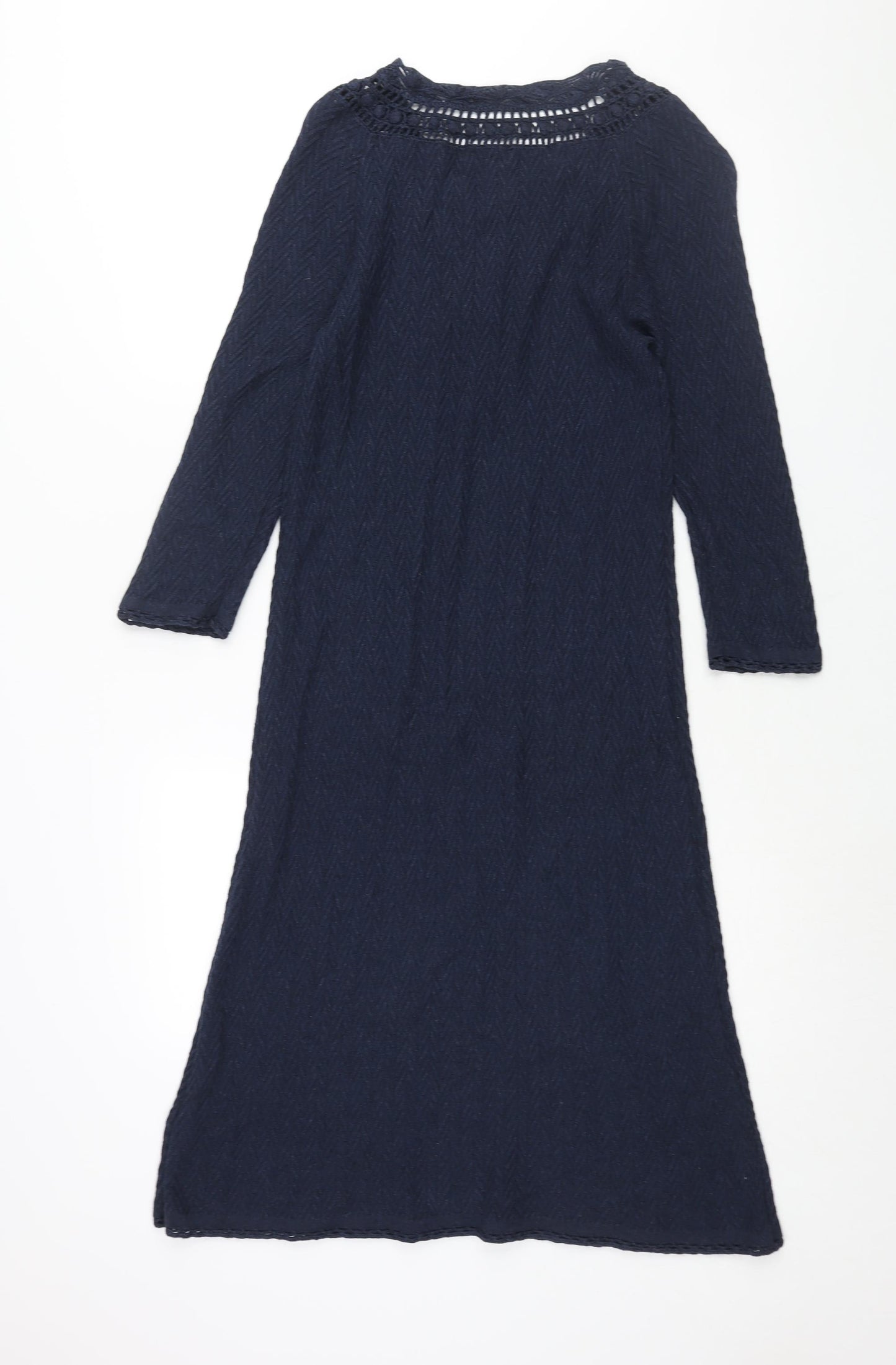 Phase Eight Womens Blue Cotton Jumper Dress Size 10 Round Neck Pullover