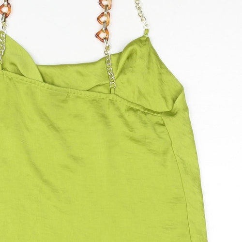 River Island Womens Green Polyester Camisole Blouse Size 10 Cowl Neck - Chain Strap