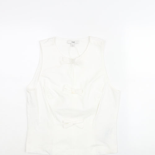 Marks and Spencer Womens White Polyester Camisole Blouse Size 12 Round Neck - Bow Detail