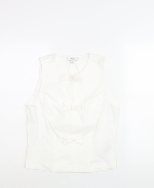 Marks and Spencer Womens White Polyester Camisole Blouse Size 12 Round Neck - Bow Detail