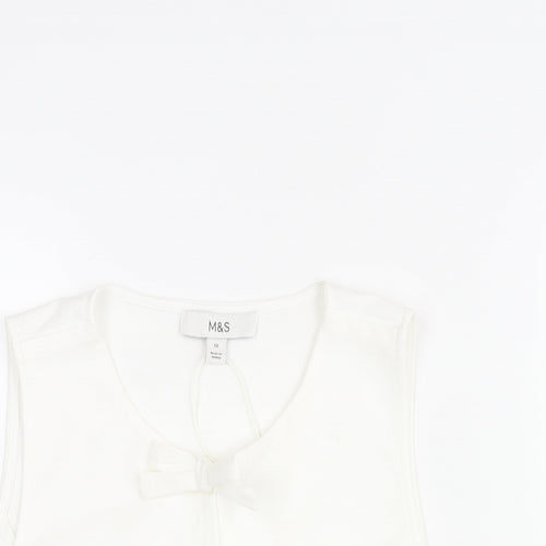 Marks and Spencer Womens White Polyester Camisole Blouse Size 12 Round Neck - Bow Detail